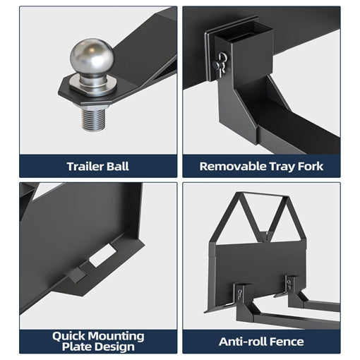 Pin-on Pallet Fork Quick Attach Mount Attachment with Hitch Ball