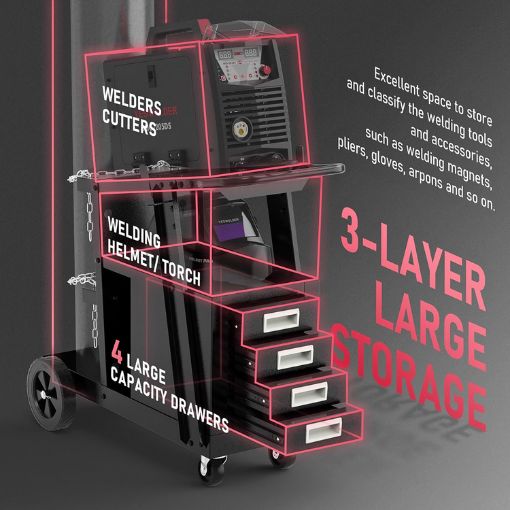 Rolling Welding Cart with 4 Drawers