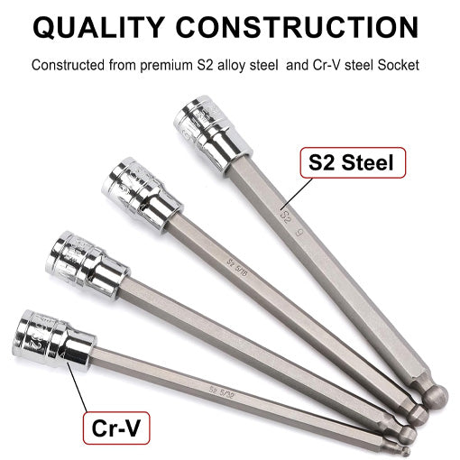 3/8" Drive Extra Long Ball-End Hex Bit Socket Set